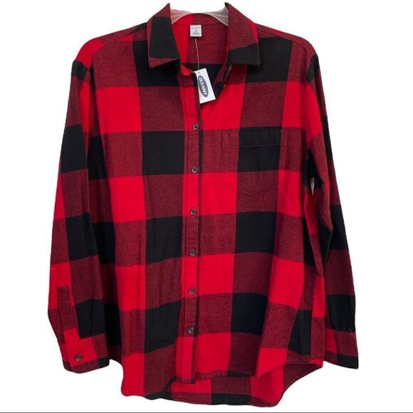 OLD NAVY Red Buffalo Check Boyfriend Flannel Button down Size XS NWT - Picture 1 of 7